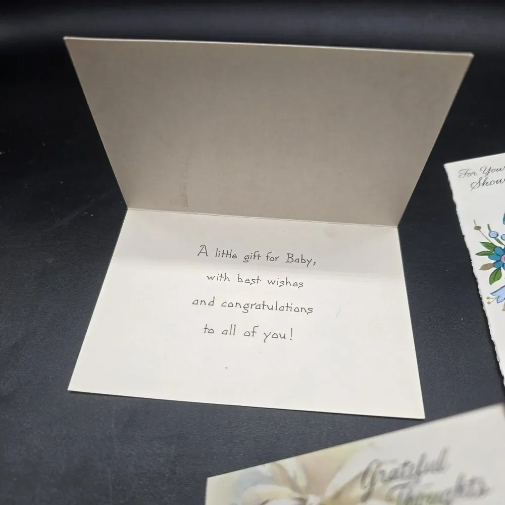 Lot Of 5 Vintage Small Greeting Cards Baby Shower Thank You